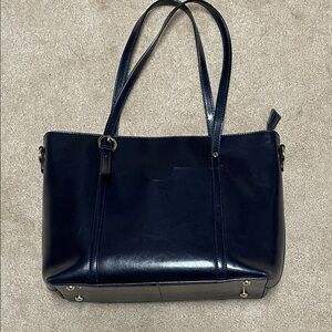 CLELO Waxed Leather  Navy Convertible Shoulder Tote Bag Casual Business Travel